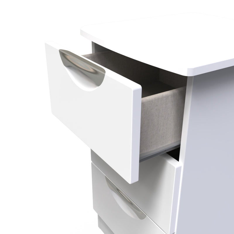 Cairo Ready Assembled Bedside Table with 3 Drawers  - White Gloss & White