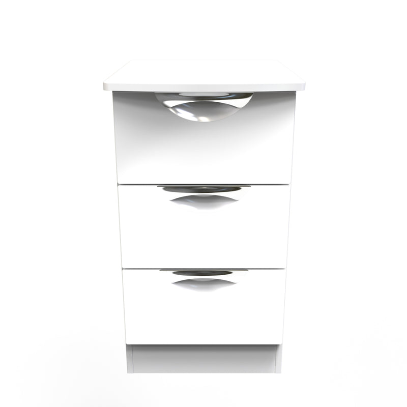 Cairo Ready Assembled Bedside Table with 3 Drawers  - White Gloss & White