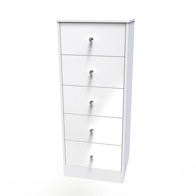 Porto Ready Assembled Tallboy Chest of Drawers with 5 Drawers  - White Matt
