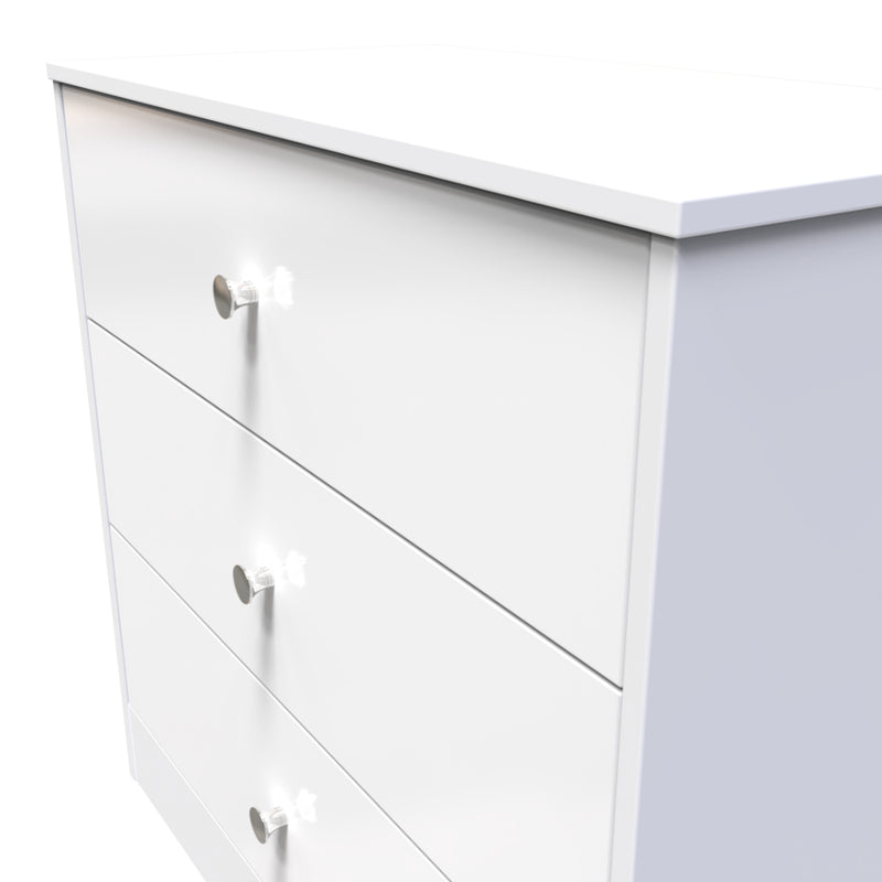 Porto Ready Assembled Chest of Drawers with 3 Drawers  - White Gloss & White