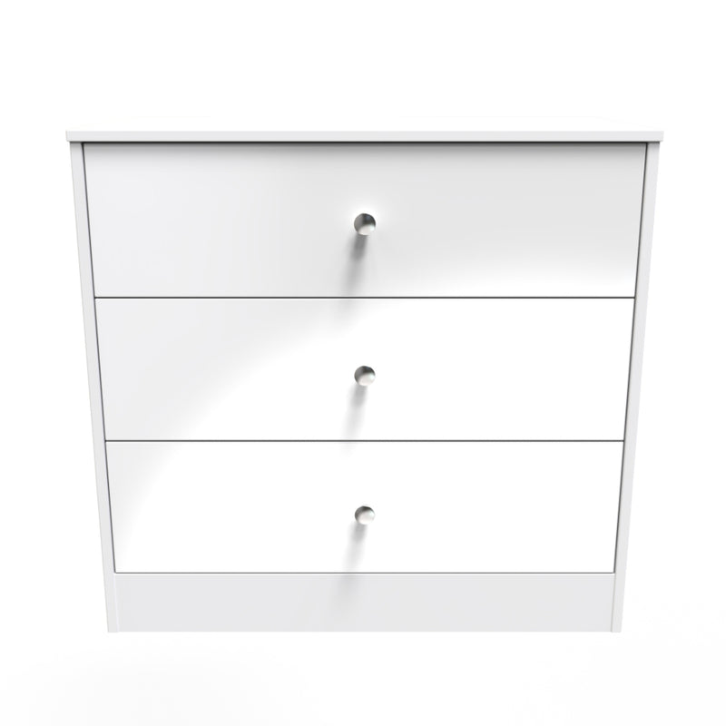 Porto Ready Assembled Chest of Drawers with 3 Drawers  - White Gloss & White