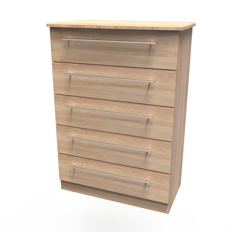 Sofia Ready Assembled Chest of Drawers with 5 Drawers  - Bardolino Oak