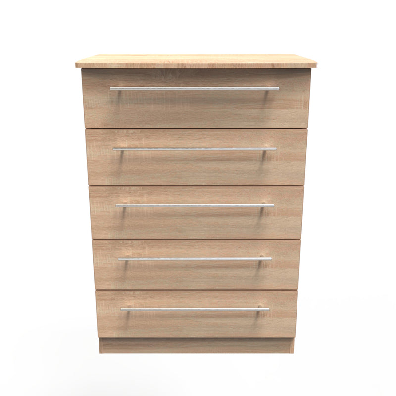 Sofia Ready Assembled Chest of Drawers with 5 Drawers  - Bardolino Oak