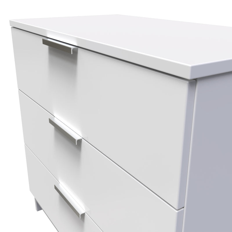 Paris Ready Assembled Chest of Drawers with 3 Drawers  - White Gloss & White