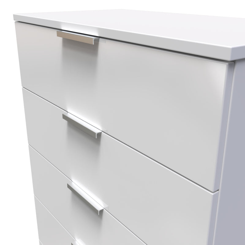 Paris Ready Assembled Chest of Drawers with 5 Drawers  - White Gloss & White