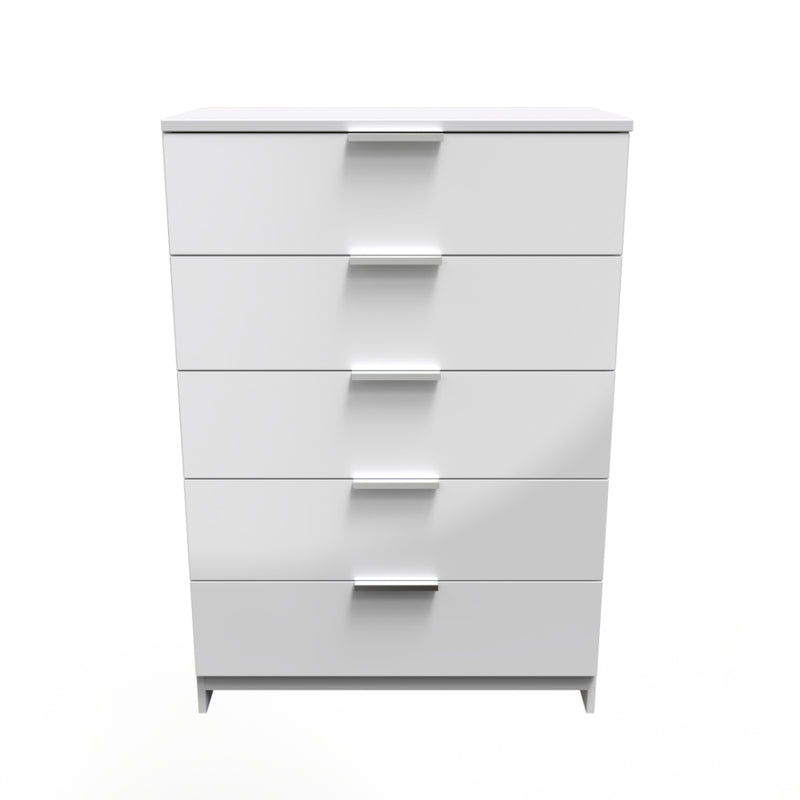 Paris Ready Assembled Chest of Drawers with 5 Drawers  - White Gloss & White