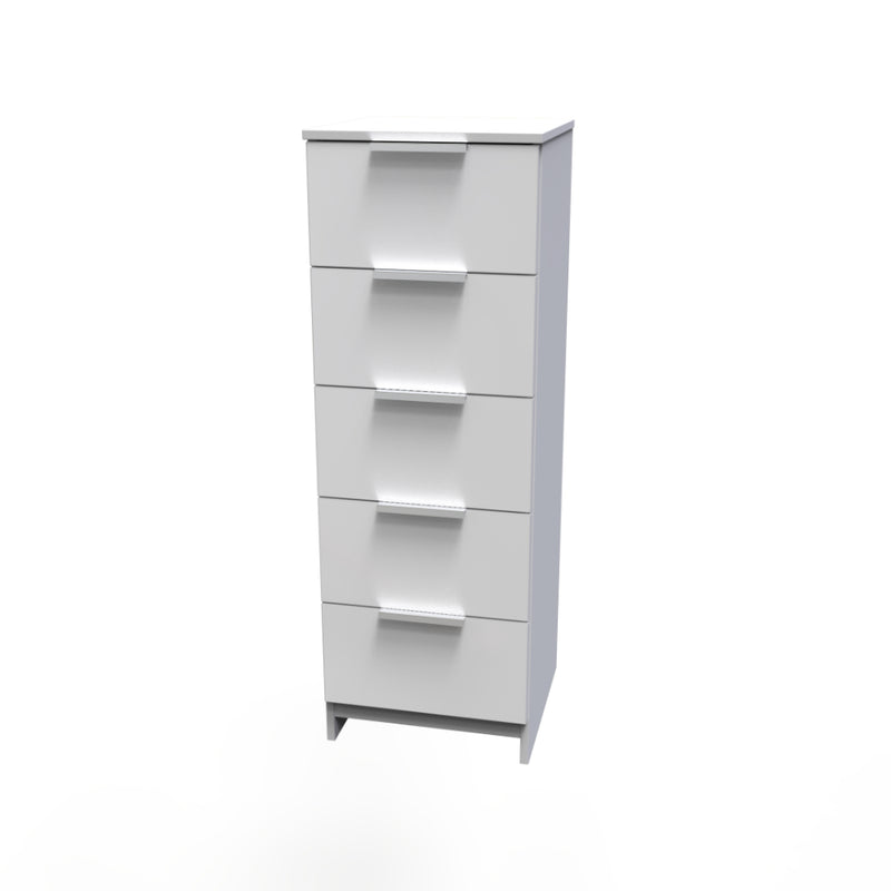 Paris Ready Assembled Tallboy Chest of Drawers with 5 Drawers  - White Gloss & White