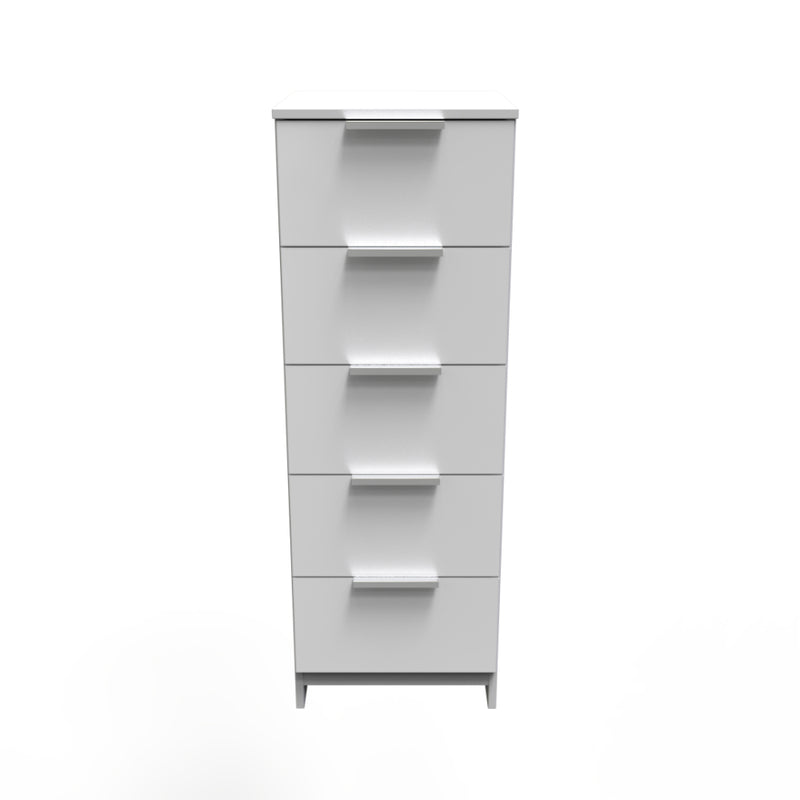 Paris Ready Assembled Tallboy Chest of Drawers with 5 Drawers  - White Gloss & White