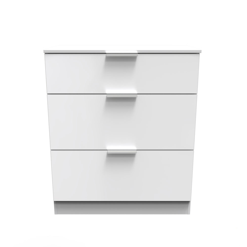 Paris Ready Assembled Deep Chest of Drawers with 3 Drawers White Glo