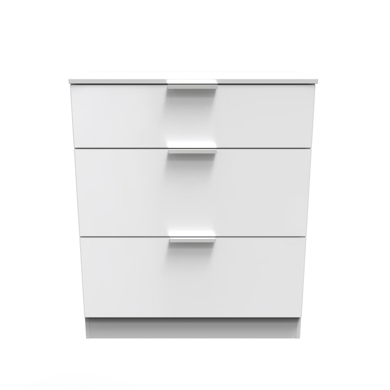 Paris Ready Assembled Deep Chest of Drawers with 3 Drawers  - White Gloss & White