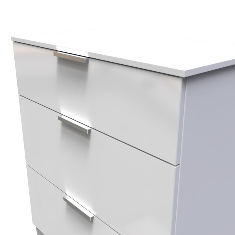 Paris Ready Assembled Deep Chest of Drawers with 3 Drawers  - White Gloss & White