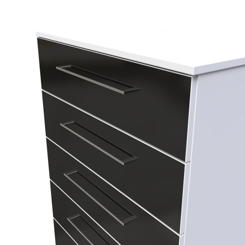 Wellington Ready Assembled Chest of Drawers with 5 Drawers  - Black Gloss & White