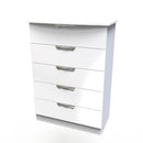 Cairo Ready Assembled Chest of Drawers with 5 Drawers  - White Gloss & White