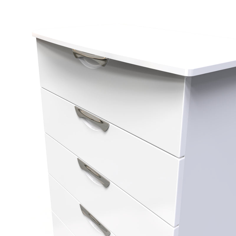 Cairo Ready Assembled Chest of Drawers with 5 Drawers  - White Gloss & White