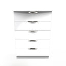 Cairo Ready Assembled Chest of Drawers with 5 Drawers  - White Gloss & White