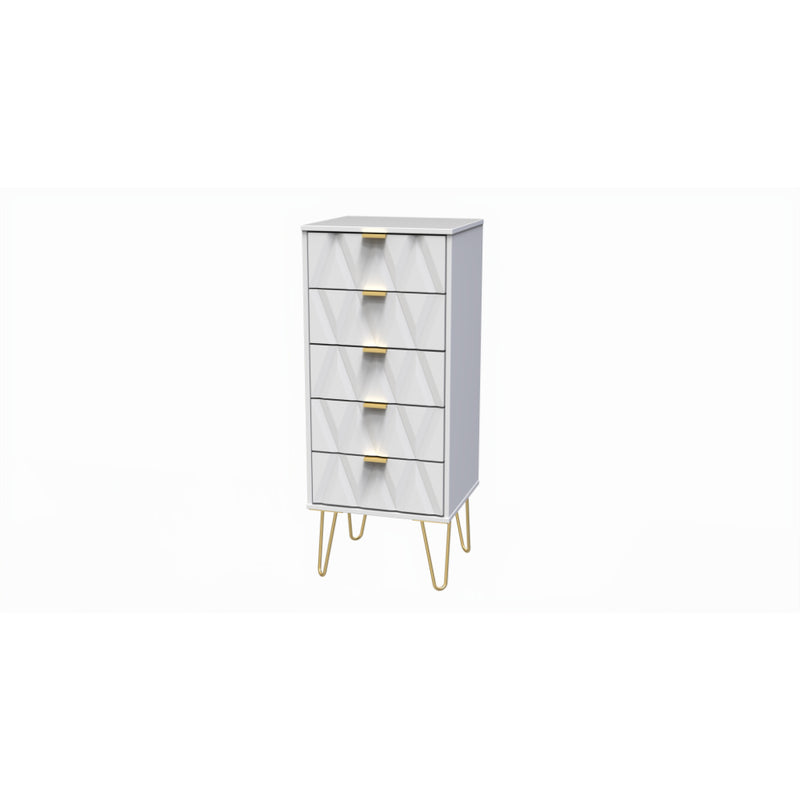 Glitz Ready Assembled Tallboy Chest of Drawers with 5 Drawers  - White Matt & White