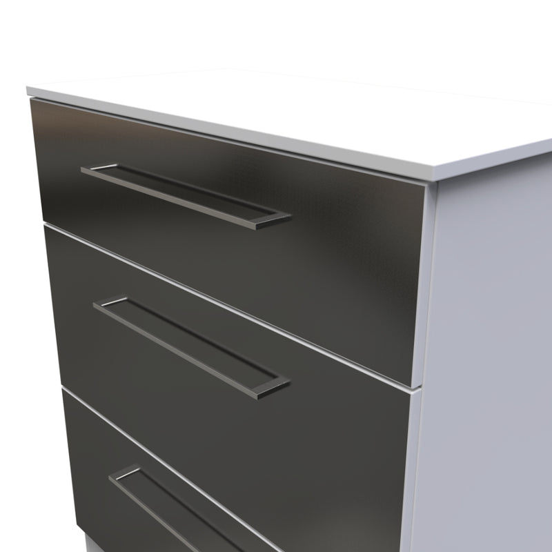 Wellington Ready Assembled Deep Chest of Drawers with 3 Drawers  - Black Gloss & White