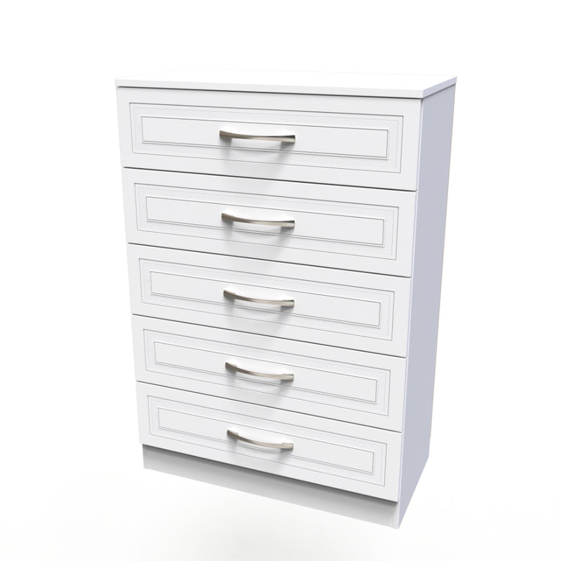 Dakar Ready Assembled Chest of Drawers with 5 Drawers  - Signature White