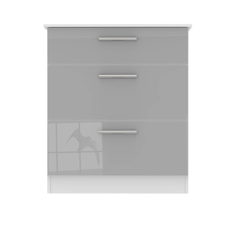 Copenhagen Ready Assembled Deep Chest of Drawers with 3 Drawers  - Grey Gloss & White