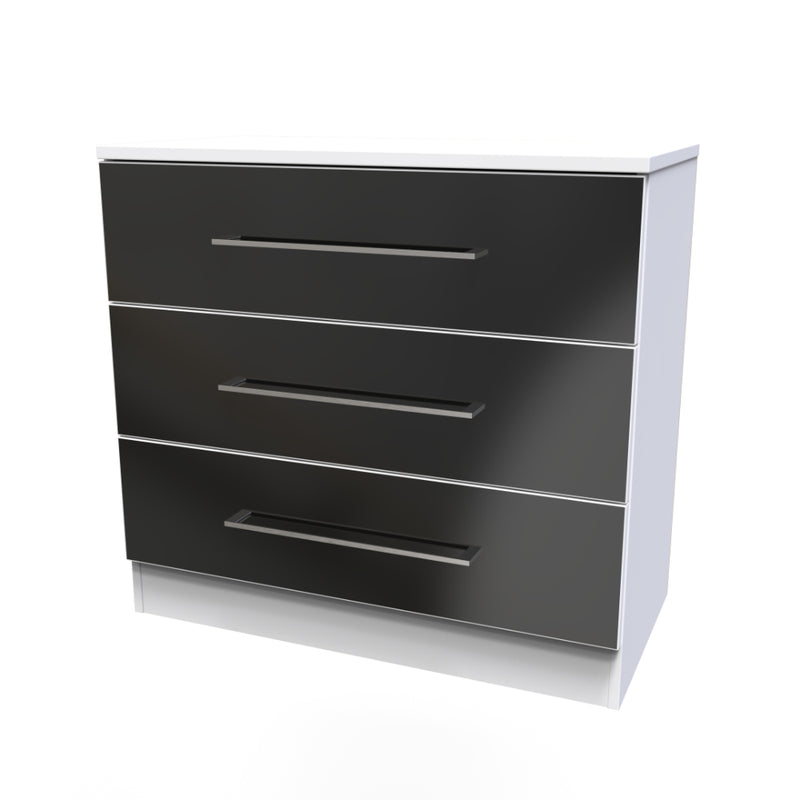 Wellington Ready Assembled Chest of Drawers with 3 Drawers  - Black Gloss & White