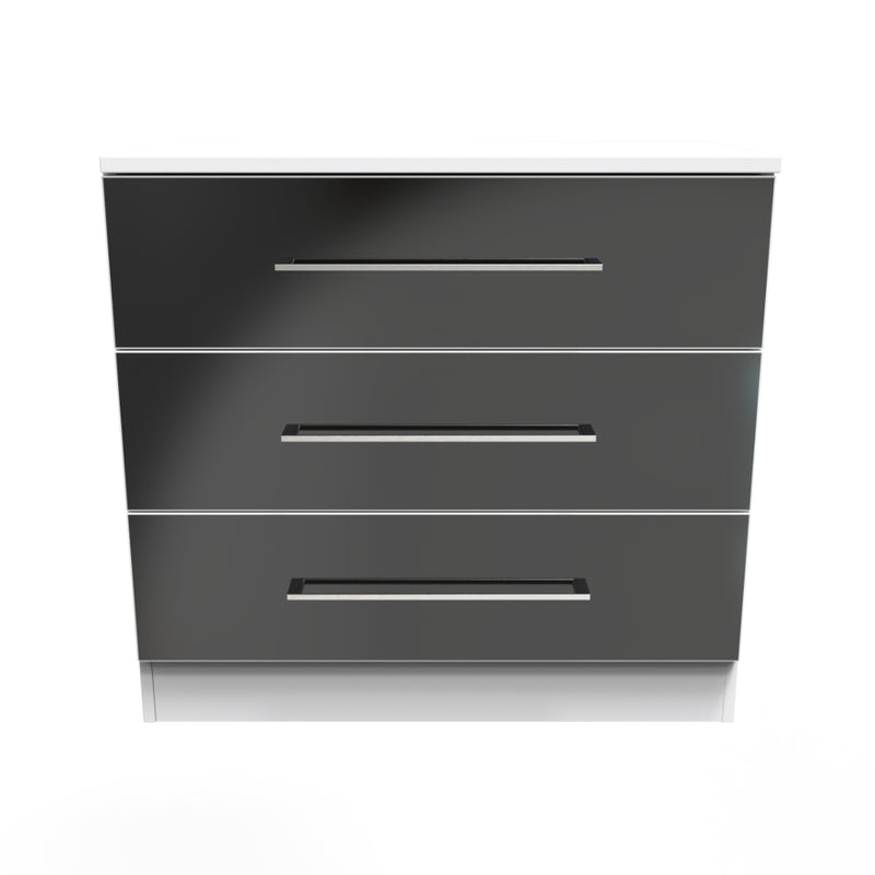 Wellington Ready Assembled Chest of Drawers with 3 Drawers  - Black Gloss & White