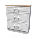Kingston Ready Assembled Deep Chest of Drawers with 3 Drawers  - White Ash & Bardolino Oak