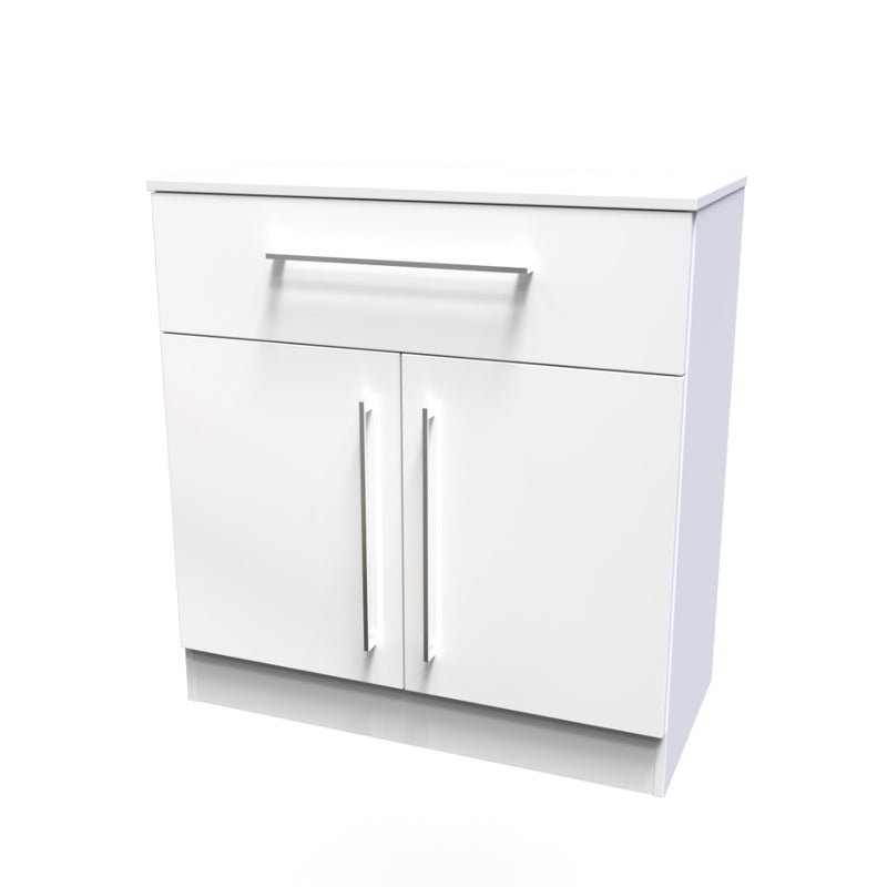 Wellington Ready Assembled Sideboard with 1 Drawer & 2 Doors  - White Gloss & White