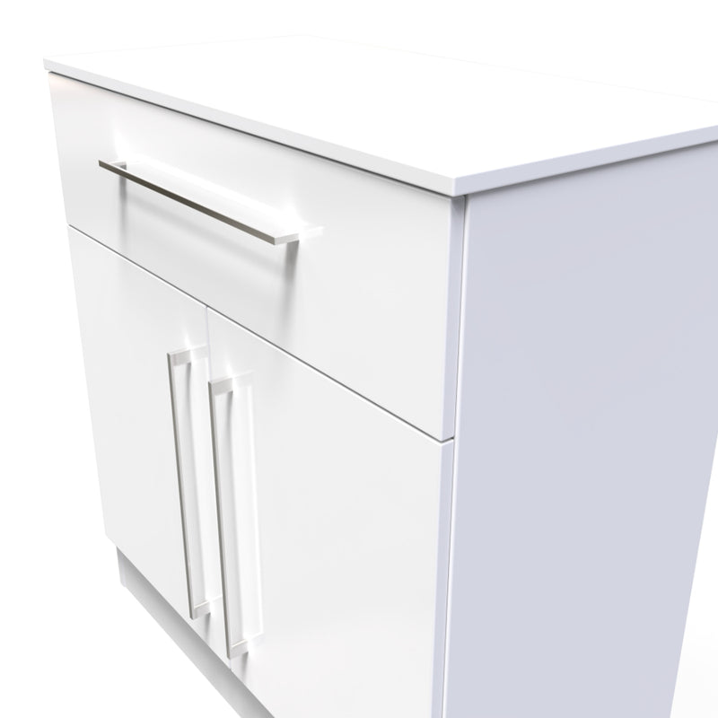 Wellington Ready Assembled Sideboard with 1 Drawer & 2 Doors  - White Gloss & White