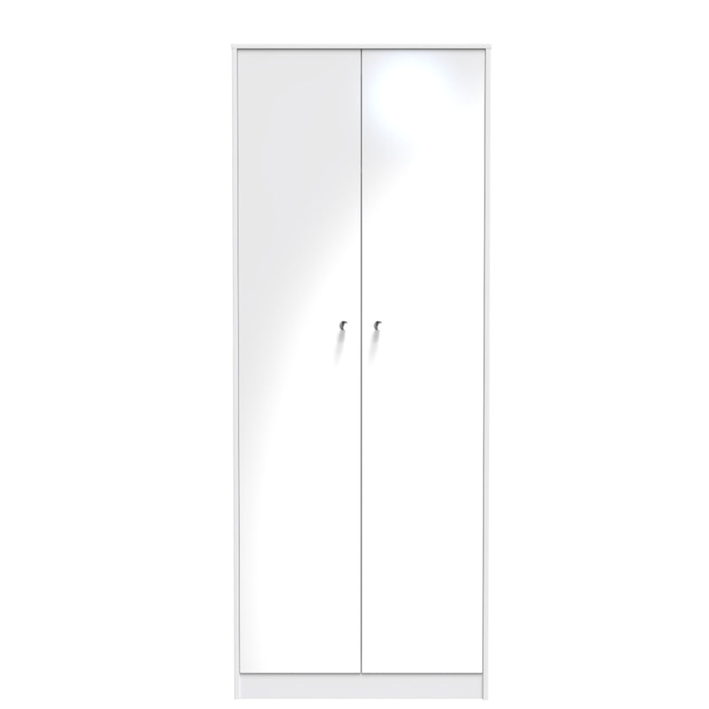 Porto Ready Assembled Wardrobe with 2 Doors  - White Gloss & White