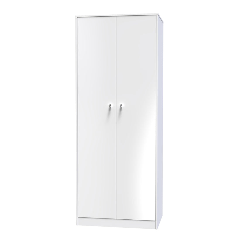 Porto Ready Assembled Wardrobe with 2 Doors  - White Gloss & White