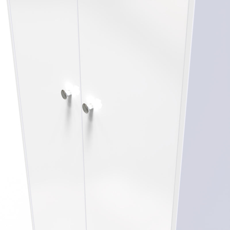 Porto Ready Assembled Wardrobe with 2 Doors  - White Gloss & White