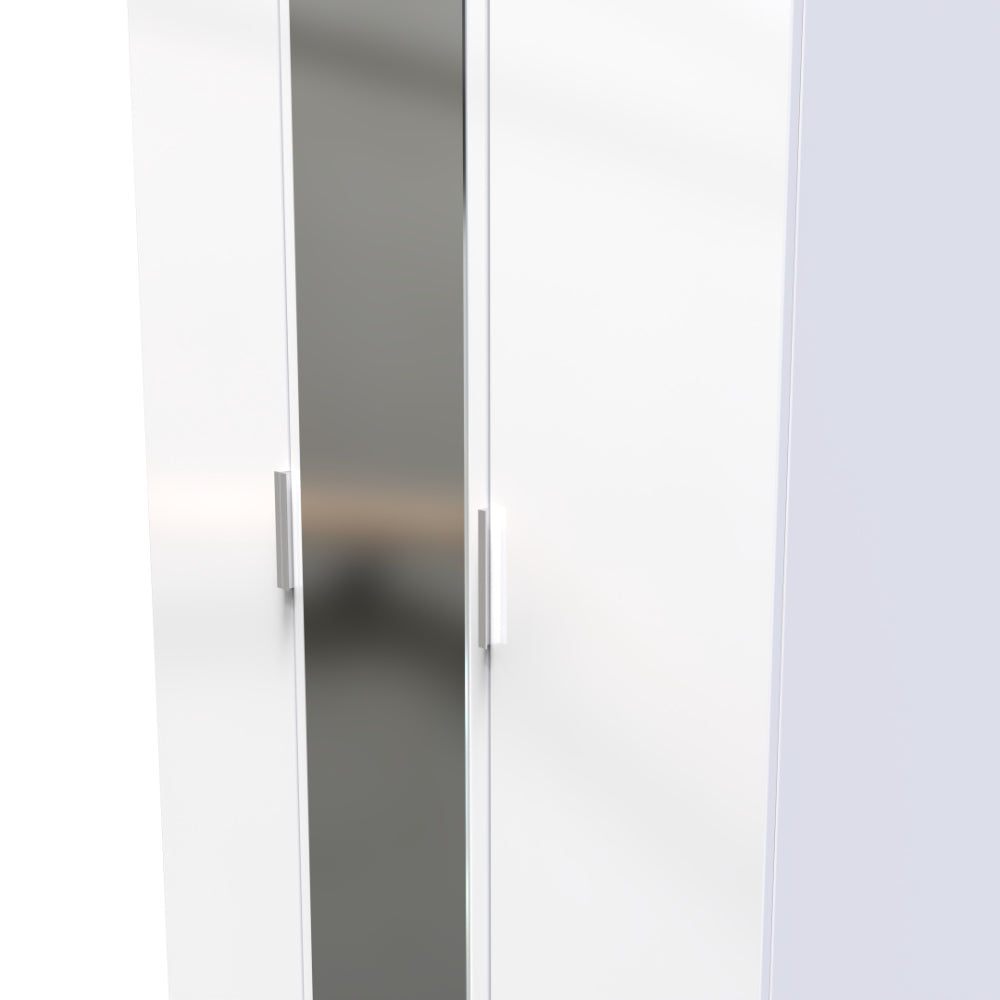 Paris Ready Assembled Wardrobe with Triple Mirror White Gloss & Whit
