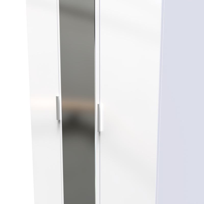Paris Ready Assembled Wardrobe with Triple Mirror  -  White