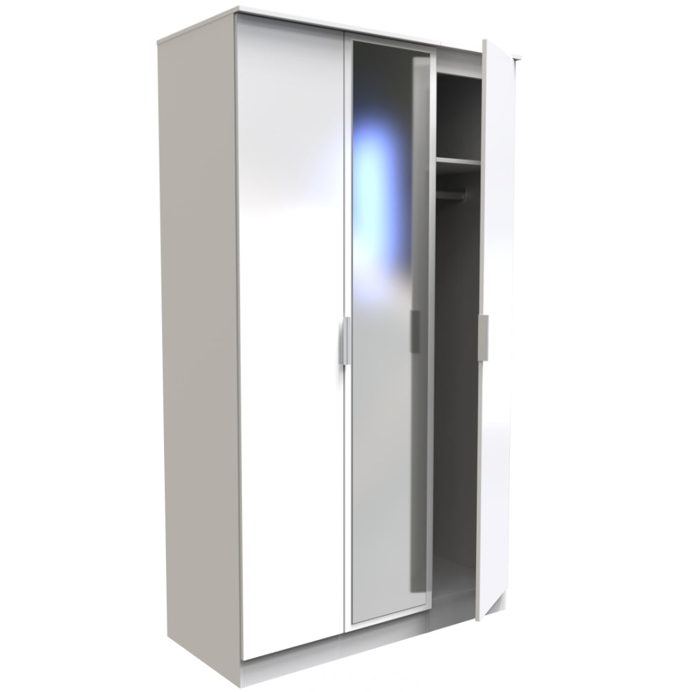 Paris Ready Assembled Wardrobe with Triple Mirror White Gloss & Whit