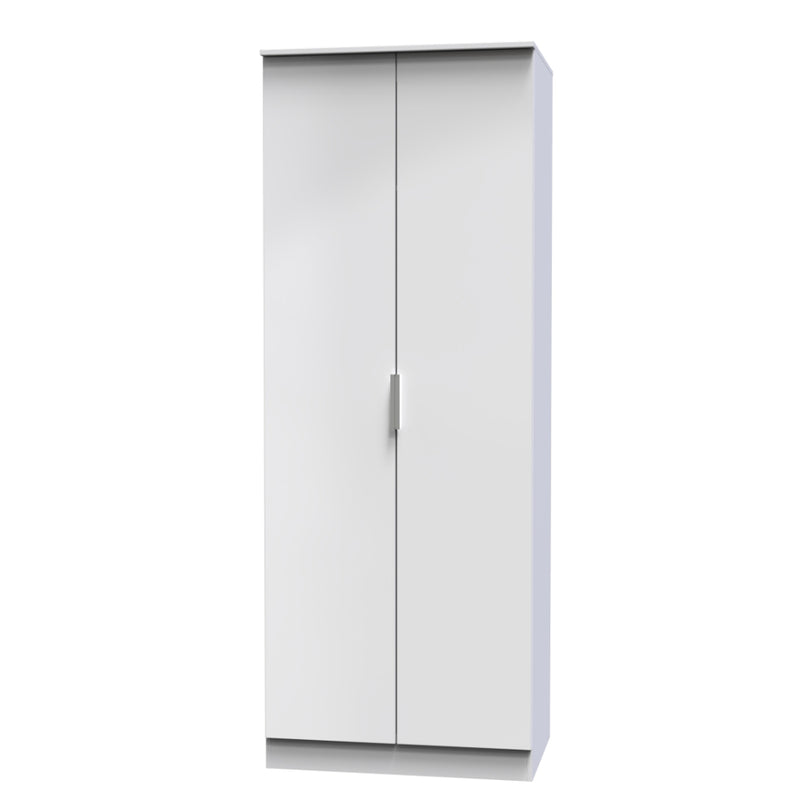 Paris Ready Assembled Wardrobe with 2 Doors  - White Gloss & White