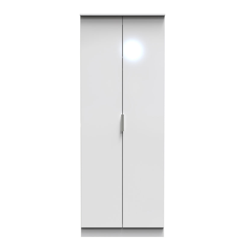 Paris Ready Assembled Wardrobe with 2 Doors  - White Gloss & White