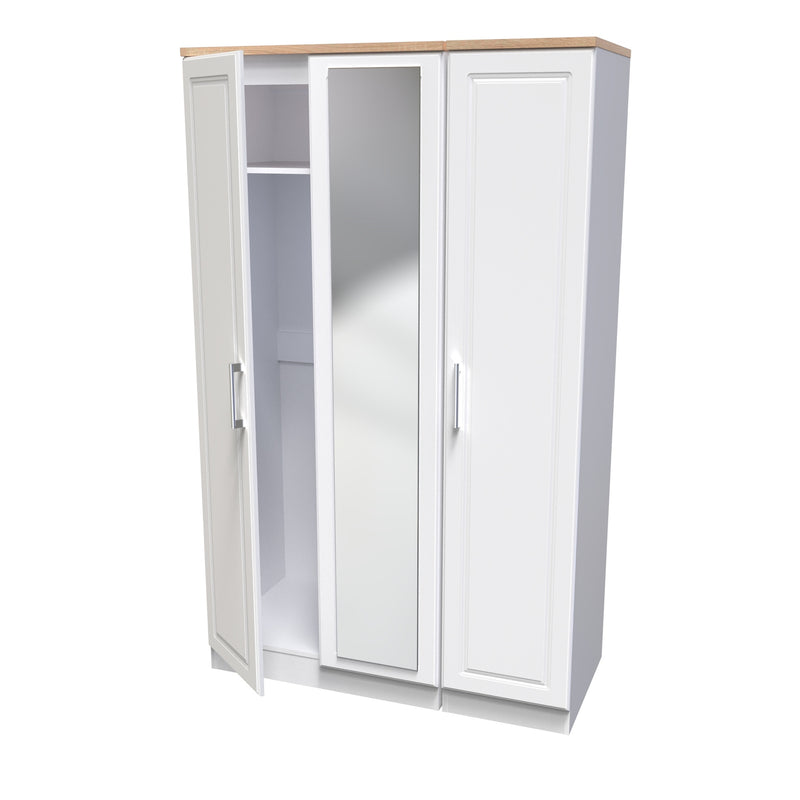 Kingston Ready Assembled Wardrobe with Triple Mirror  - White Ash & Bardolino Oak