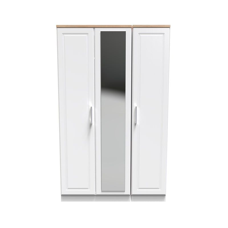 Kingston Ready Assembled Wardrobe with Triple Mirror  - White Ash & Bardolino Oak