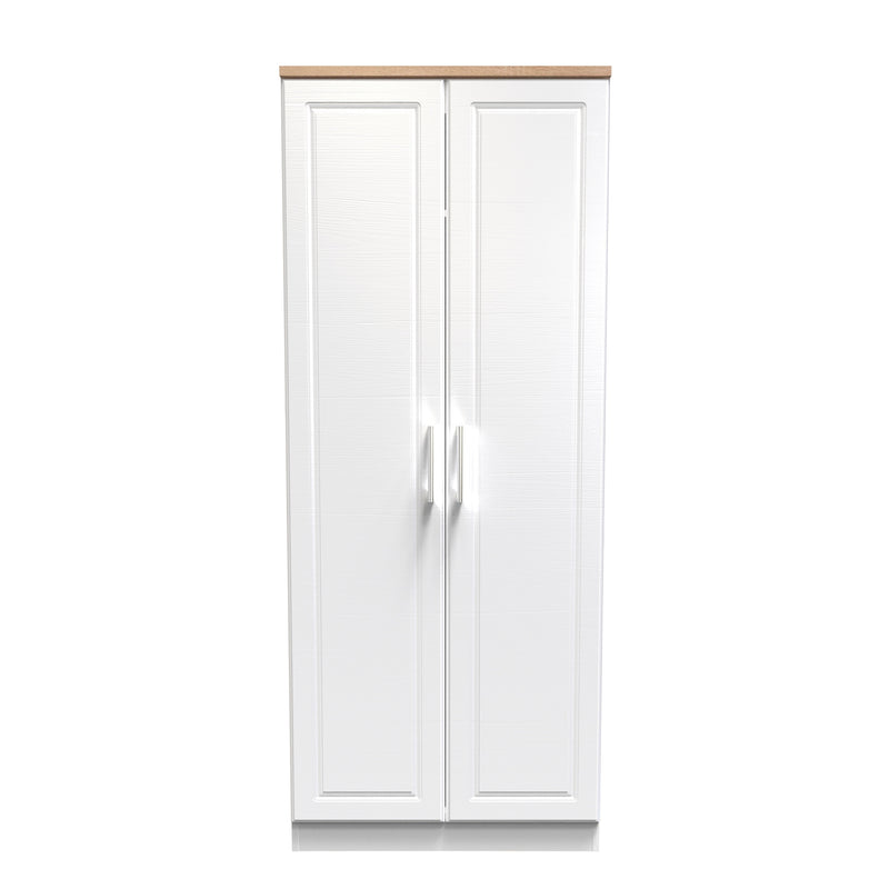 Kingston Ready Assembled Wardrobe with 2 Doors  - White Ash & Bardolino Oak