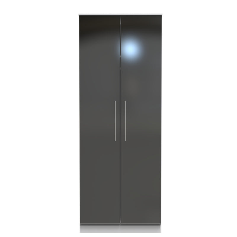 Wellington Ready Assembled Wardrobe with 2 Doors  - Black Matt & White