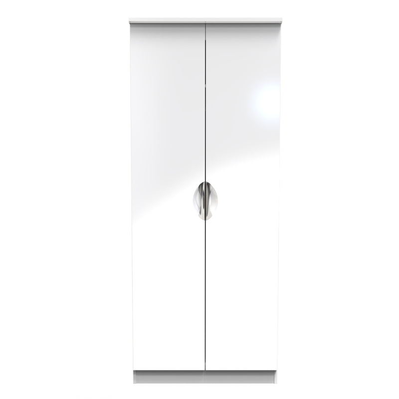 Cairo Ready Assembled Wardrobe with 2 Doors  - White Gloss & White
