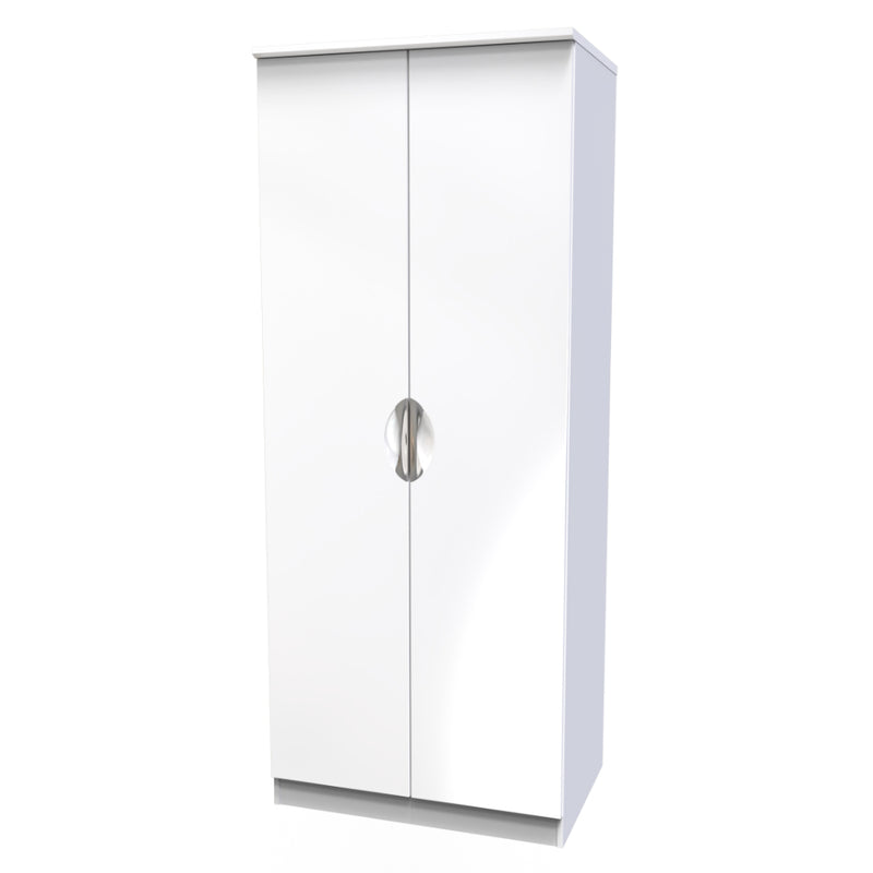 Cairo Ready Assembled Wardrobe with 2 Doors  - White Gloss & White