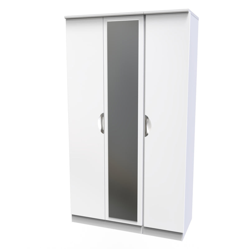 Cairo Ready Assembled Wardrobe with Triple Mirror  - White Gloss & White