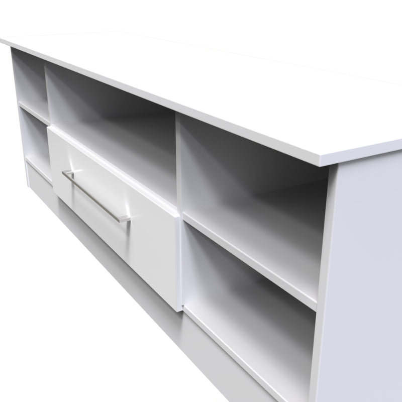 Wellington Ready Assembled TV Unit with 1 Drawer Wide  - White Gloss & White