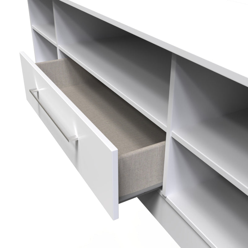 Wellington Ready Assembled TV Unit with 1 Drawer Wide  - White Gloss & White