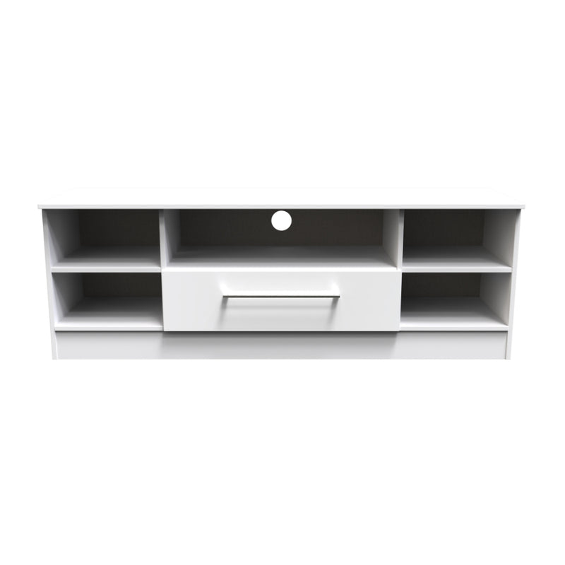 Wellington Ready Assembled TV Unit with 1 Drawer Wide  - White Gloss & White