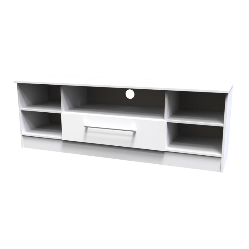 Wellington Ready Assembled TV Unit with 1 Drawer Wide  - White Gloss & White