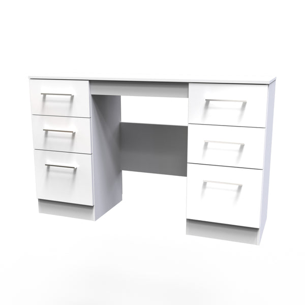 Wellington Ready Assembled Double Pedestal Desk with 6 Drawers  - White Matt & White