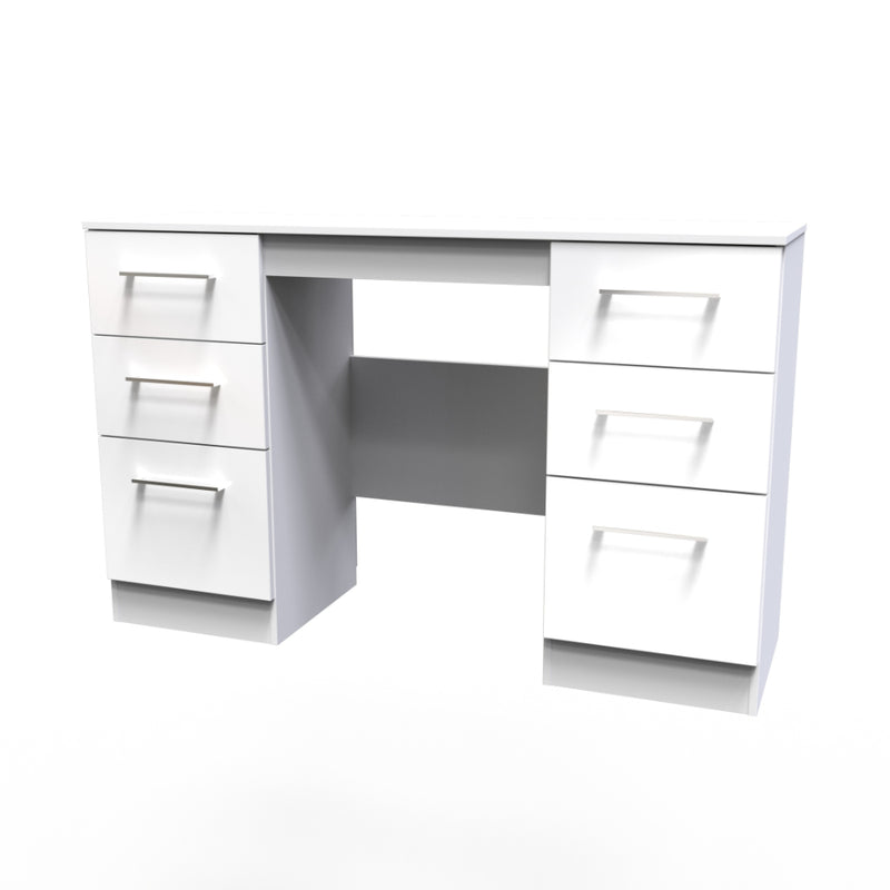 Wellington Ready Assembled Double Pedestal Desk with 6 Drawers  - White Gloss & White