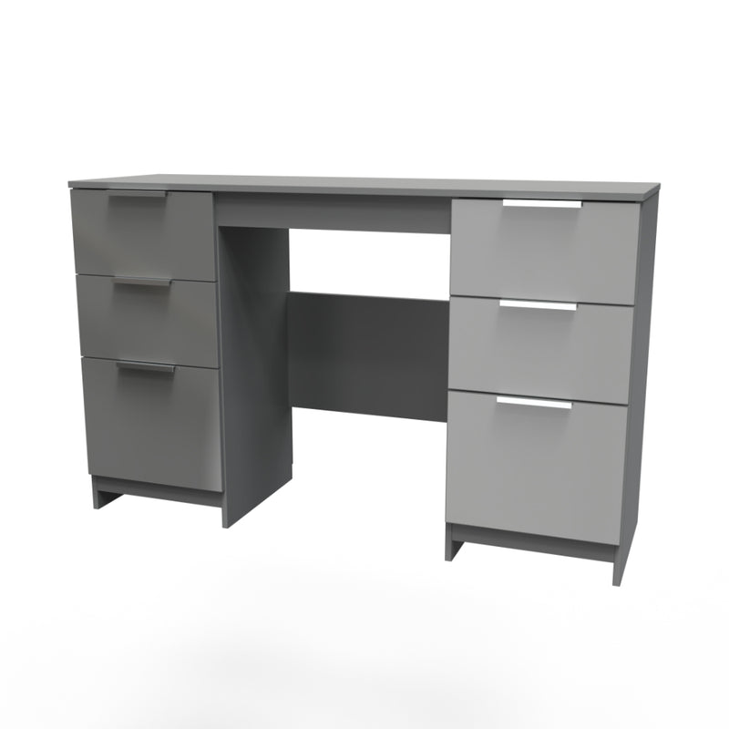 Paris Ready Assembled Double Pedestal Desk with 6 Drawers  - Uniform Gloss & Dusk Grey